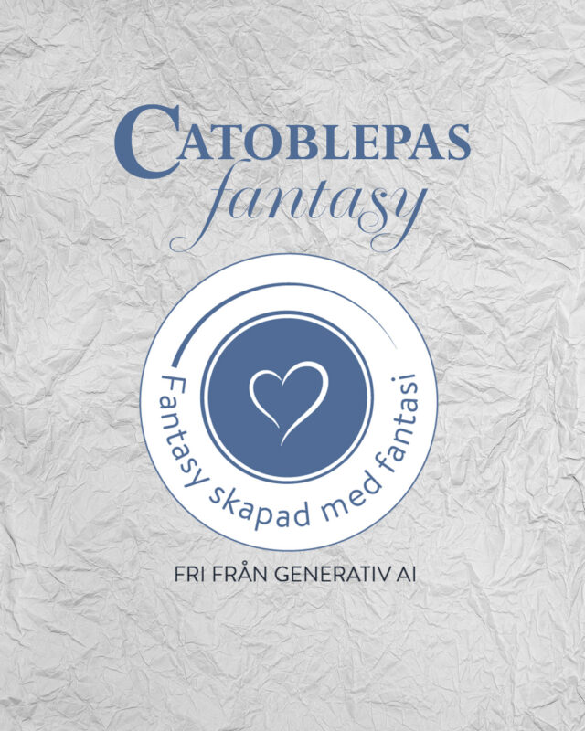 Logotyp med ett hjärta och texten Fantasy skapad med fantasi - Fri från generativ AI